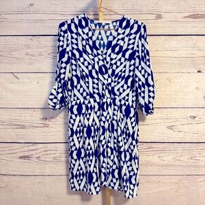 Collective Concepts Blue and White Puff Sleeve Wrap Dress